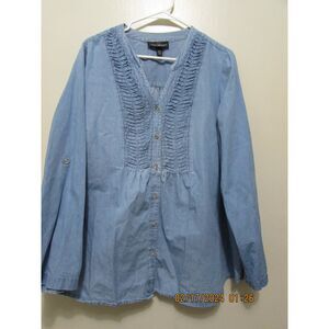 LANE BRYANT CHAMBRAY DENIM LIGHT INDIGO BLUE BLOUSE TOP SIZE 18/20 100% COTTON